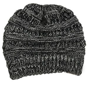 Youth Black Variegated Knit Ponytail Beanie